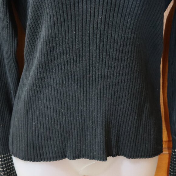 City Silk Vintage Black Pullover Sweater Beige Trim Flared Sleeve Y2K Large - Picture 3 of 14